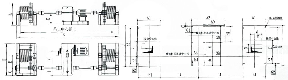 QH單繩三支點系列弧形門卷揚式啟閉機外形及基礎布置示意圖.jpg
